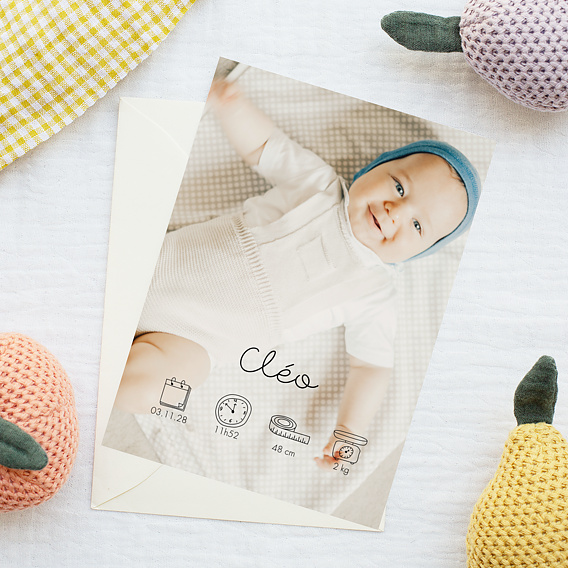 Faire part naissance Certificat Vertical Noir