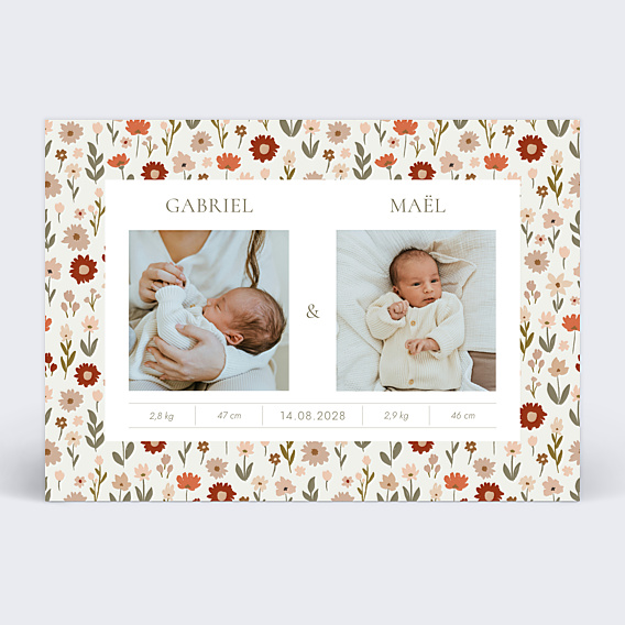 Faire-part Naissance Liberty Automne Jumeaux