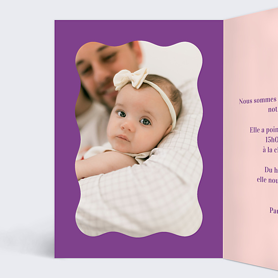 Faire-part Naissance Cœur iconique violet