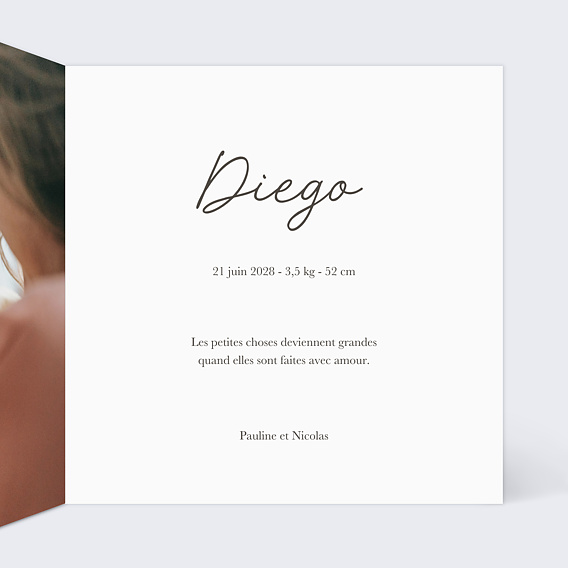 Faire part naissance Joli prénom Intérieur Droit