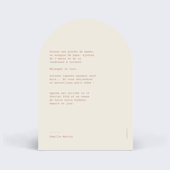 Faire part naissance Trésor de Vie Verso