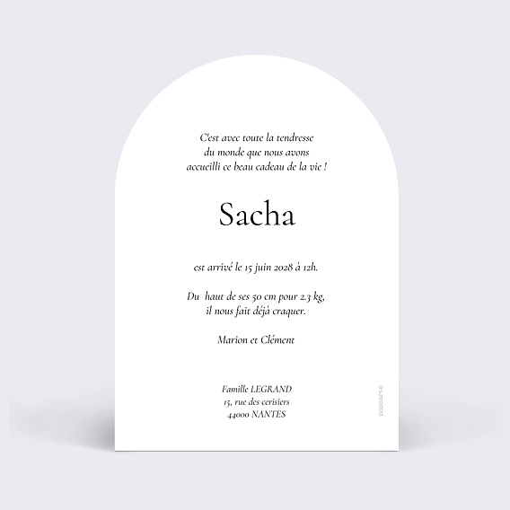 Faire part naissance Jour de Joie Verso