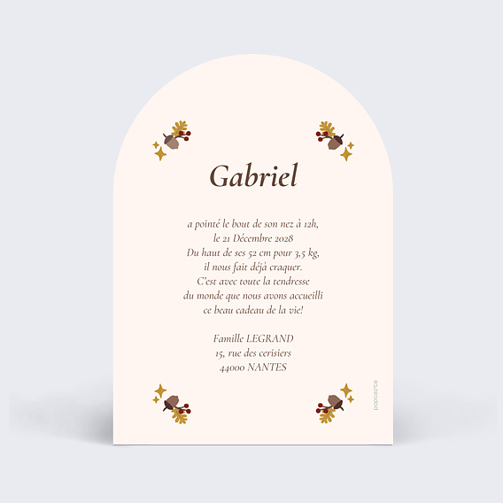 Faire part naissance Bois magique Verso