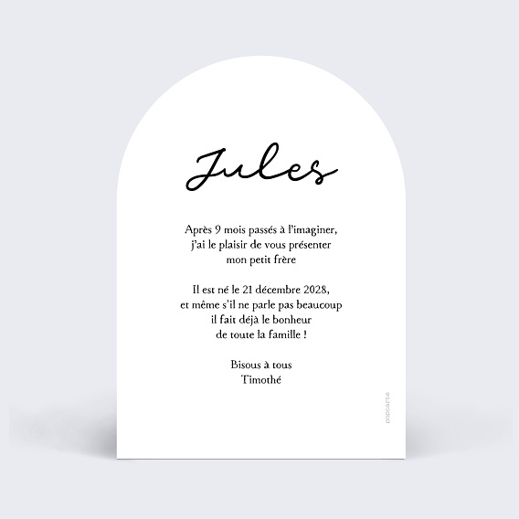 Faire part naissance Mon petit frère Verso