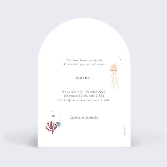 Faire part naissance Sous l'Océan Verso