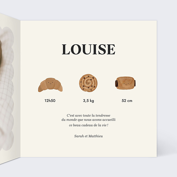 Faire part naissance Croissant à croquer Intérieur Droit