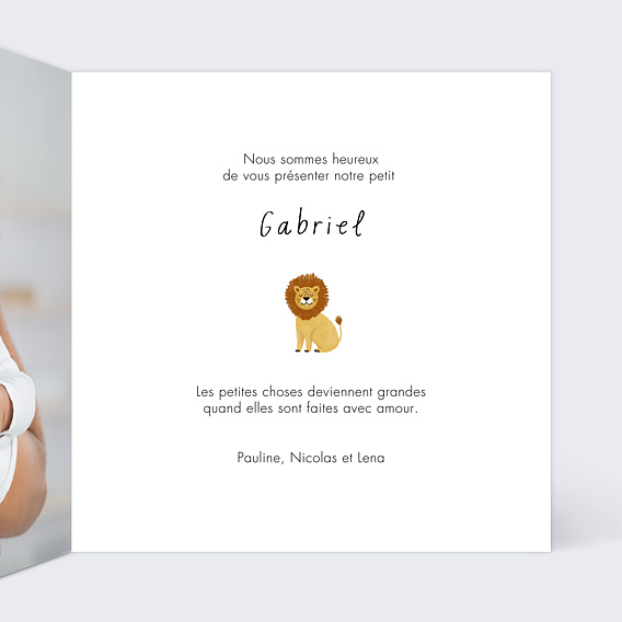 Faire part naissance Pictos savane Intérieur Droit