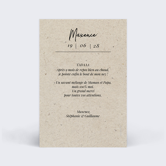 Faire part naissance Esprit Chiné II Verso