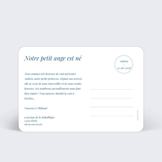 Faire part naissance Étiquette Cercle Verso