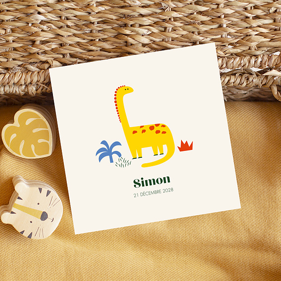 Faire part naissance Dinosaure Jaune Après 1