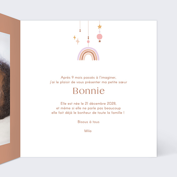 Faire part naissance Lettrine Arc-en-Ciel Intérieur Droit