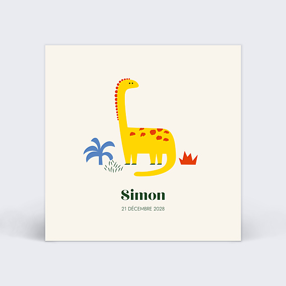 Faire part naissance Dinosaure Jaune