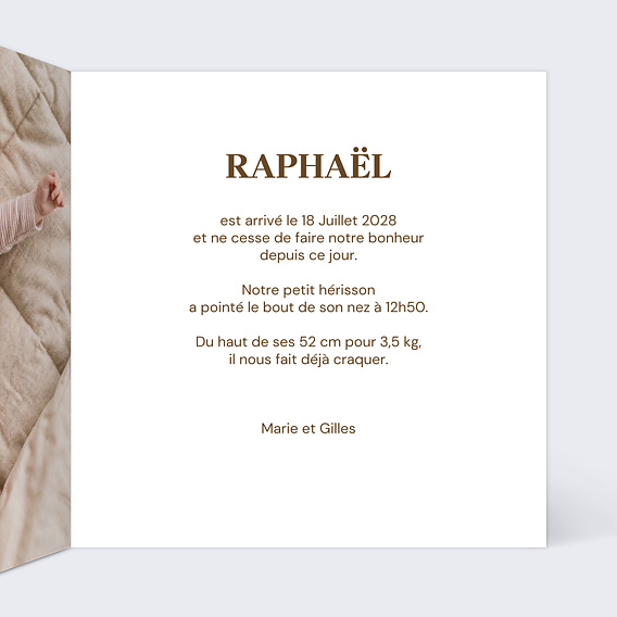 Faire part naissance Le groupe d’animaux Intérieur Droit