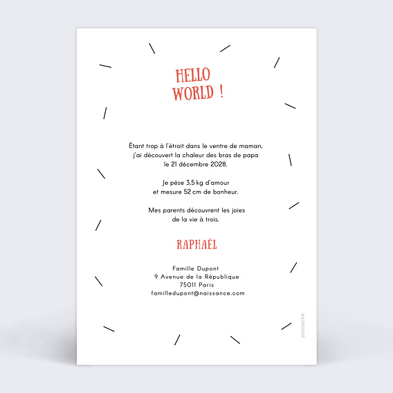 Faire part naissance Pictos Confettis Verso