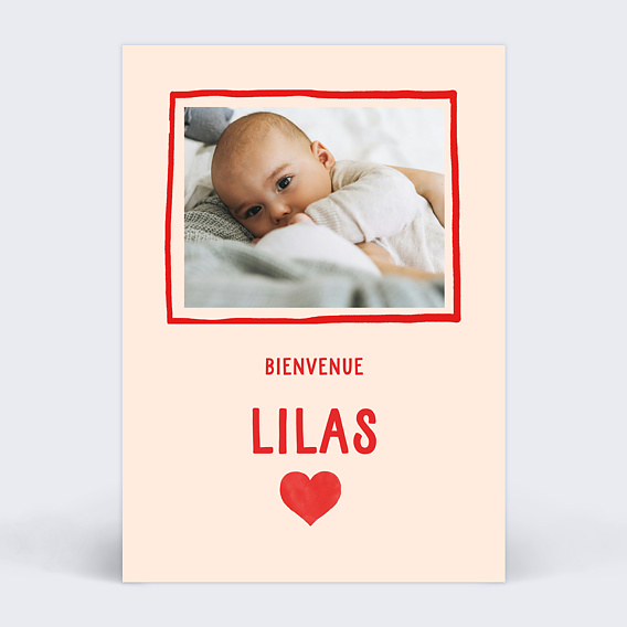 Faire part naissance Cœur Simple Rouge