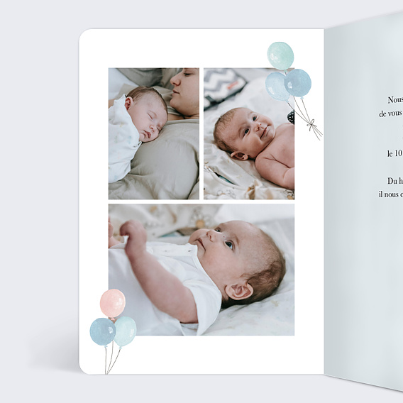 Faire part naissance Montgolfière et Animaux Intérieur Gauche