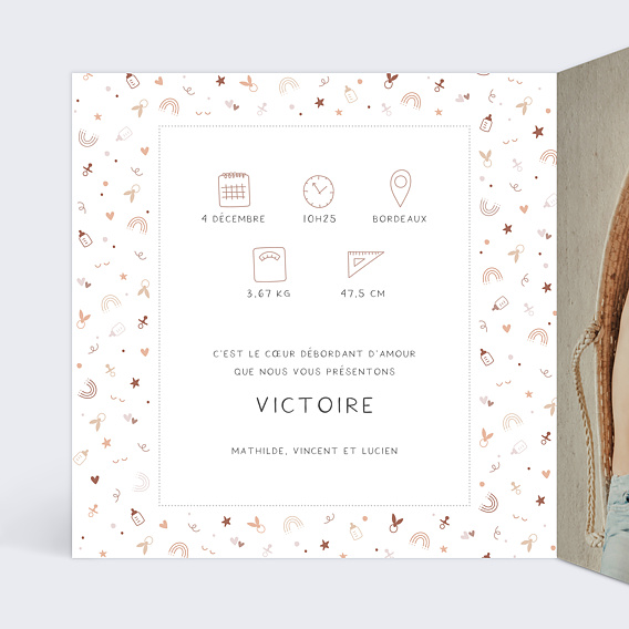 Faire part naissance Découpe Photo Polaroid Bébé Intérieur Gauche