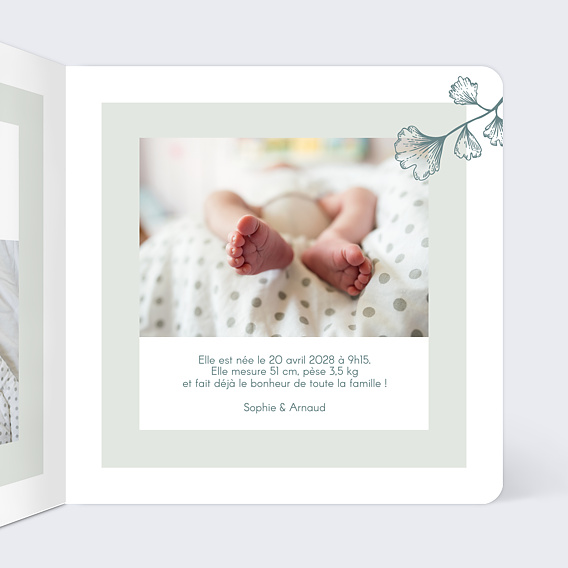 Faire part naissance Botanique Simple Intérieur Droit