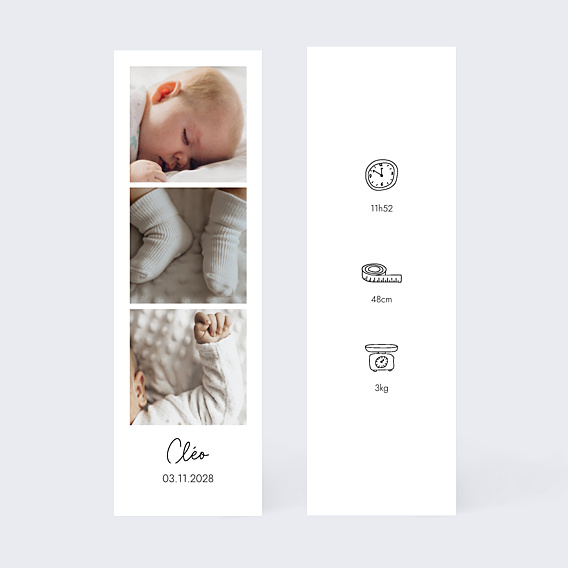Faire-part Naissance Certificat Vertical Noir