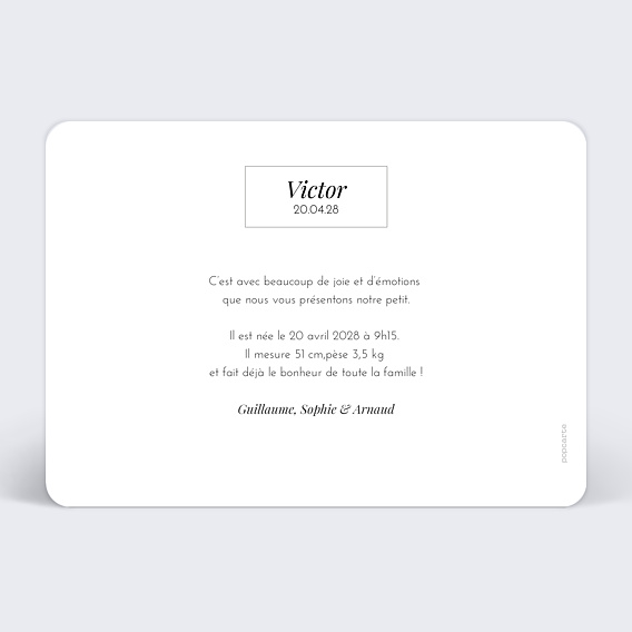 Faire part naissance Etiquette Verso