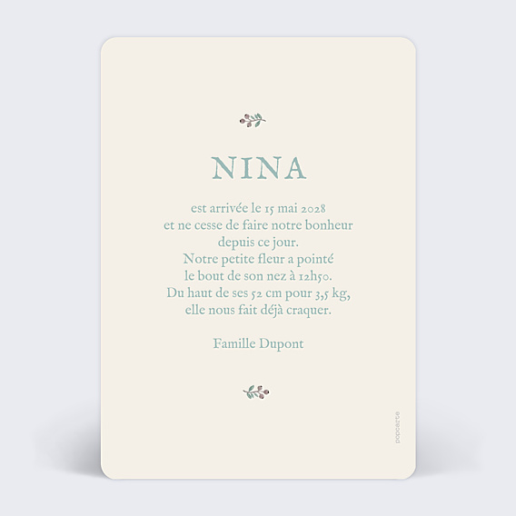 Faire-part Naissance Florale minimale