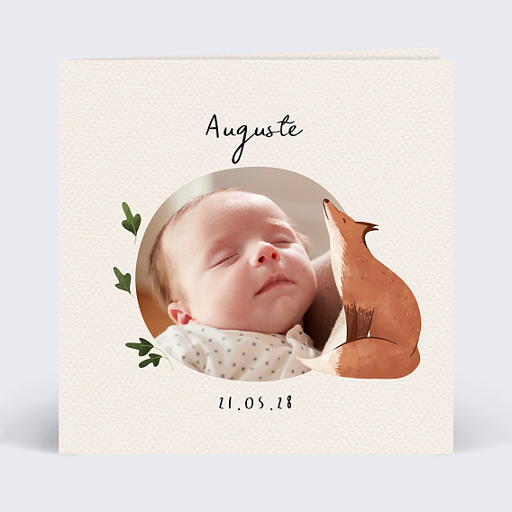 Faire part naissance Joli Renard Recto