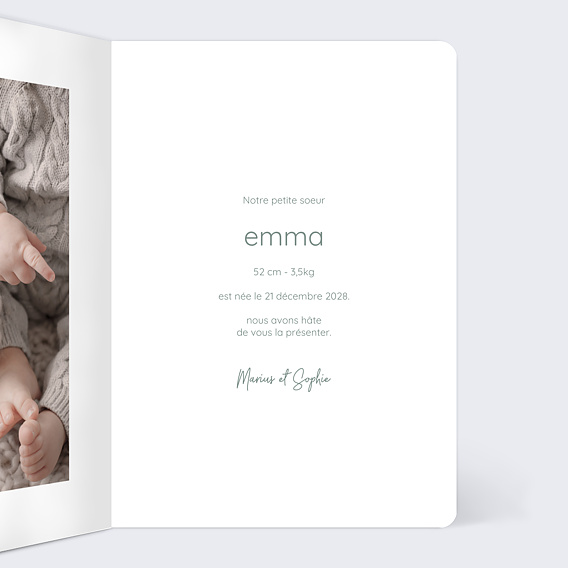 Faire part naissance Sauge Intérieur Droit