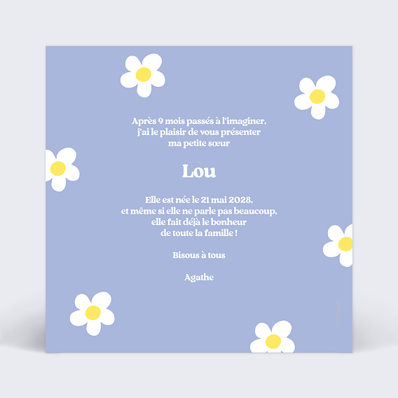 Faire part naissance Marguerite Verso