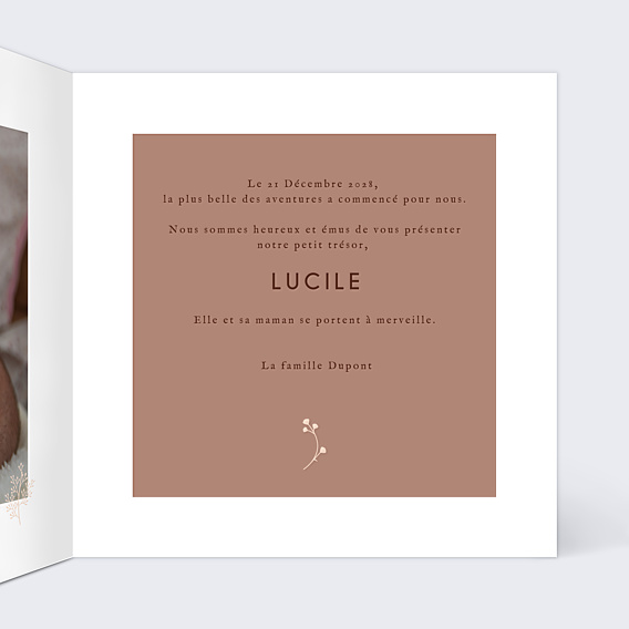 Faire-part Naissance Motif fleurs et teracotta