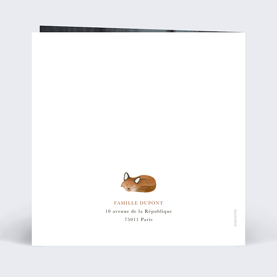 Faire part naissance Couronne Renardeau Verso