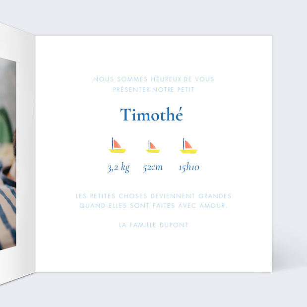 Faire-part Naissance Petits Bateaux Intérieur Droit