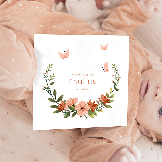 Faire-part Naissance Papillon Rose