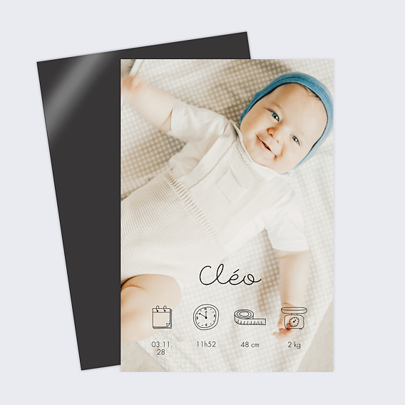 Faire part naissance Certificat Vertical Noir