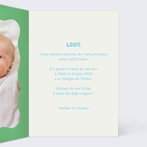 Faire part naissance Cœur iconique vert Intérieur Droit