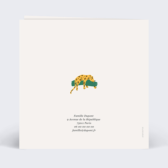 Faire part naissance Jungle Secrète Verso