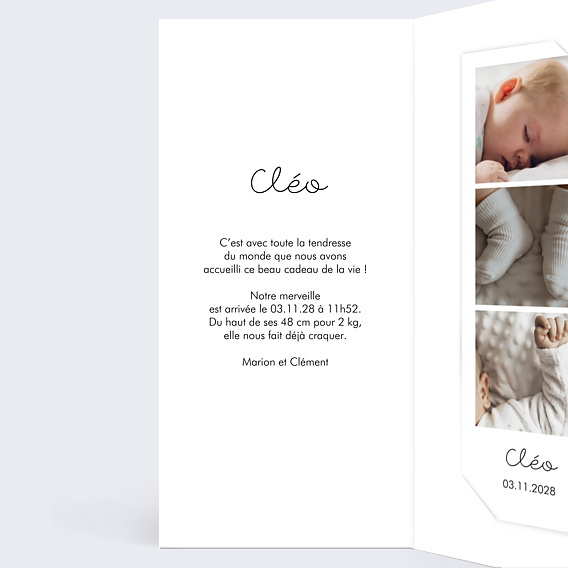 Faire part naissance Certificat Vertical Noir Intérieur Gauche