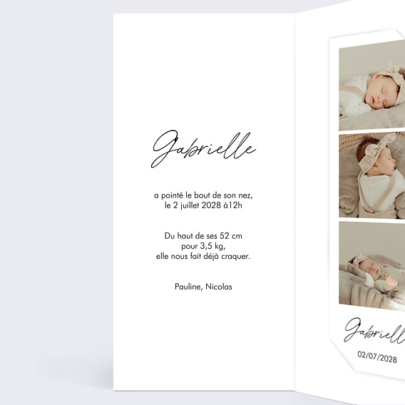 Faire part naissance Colis Reçu Intérieur Gauche