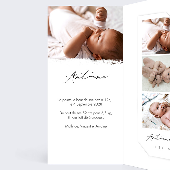 Faire part naissance Effet Photo Intérieur Gauche