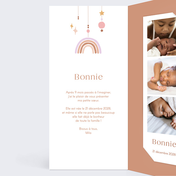Faire part naissance Lettrine Arc-en-Ciel Intérieur Gauche