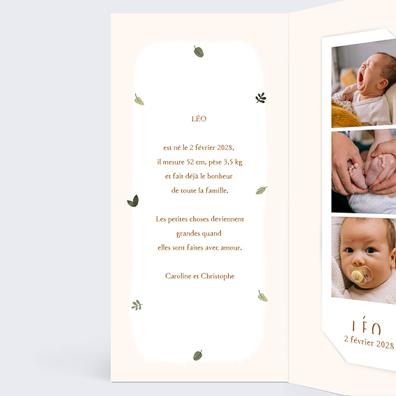 Faire part naissance Lion picto Intérieur Gauche