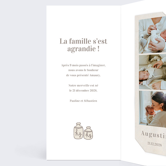 Faire part naissance Pictos Douceur de Lin Intérieur Gauche