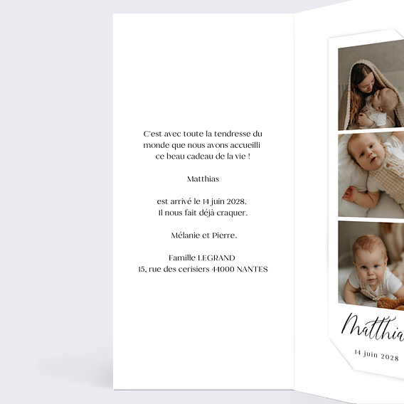 Faire part naissance Triptyque Moderne Intérieur Gauche