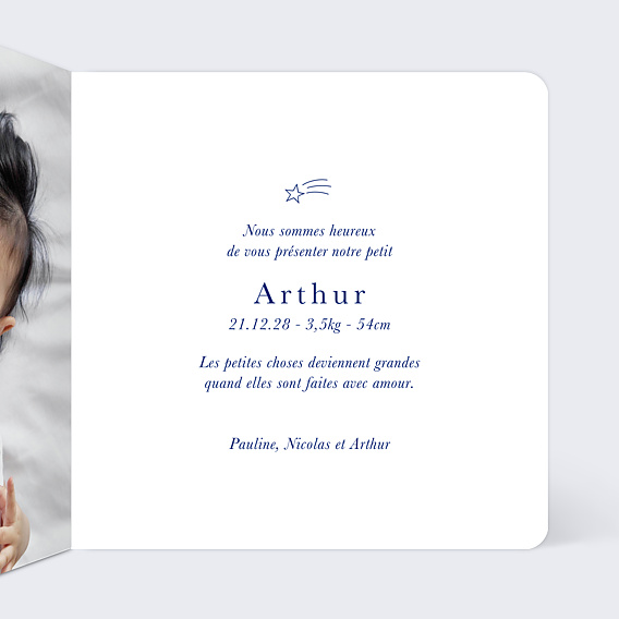 Faire part naissance Étoiles bleues Intérieur Droit