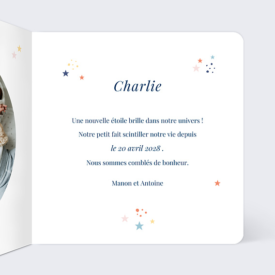 Faire part naissance Petites Etoiles Intérieur Droit