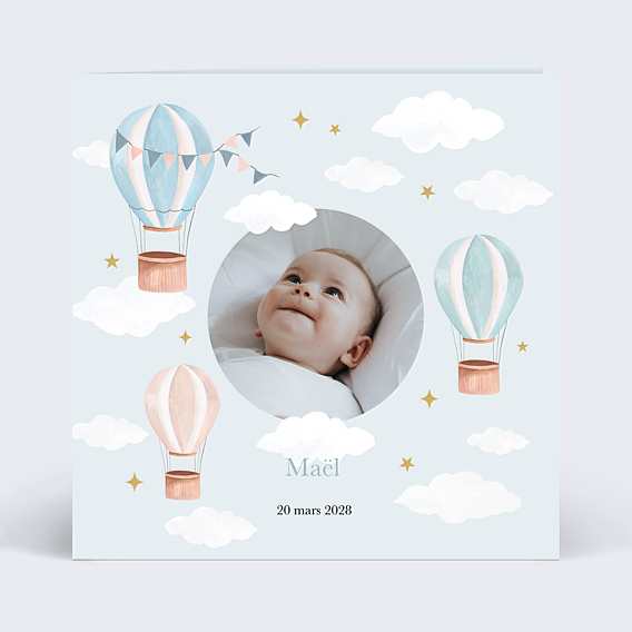 Faire-part Naissance Ciel et Montgolfières