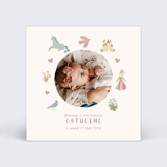 Faire-part Naissance Princesse Pastel