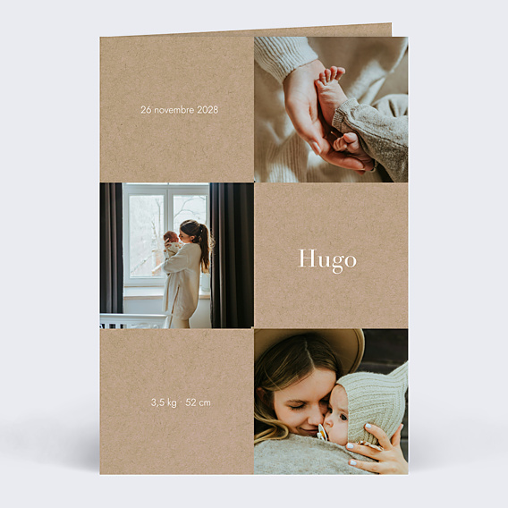Faire-part Naissance Multi photo Original Marron