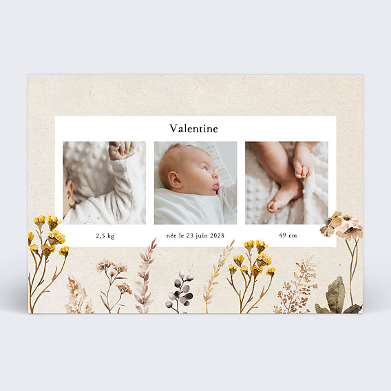 Faire part naissance Bouquet Sauvage Paysage Recto