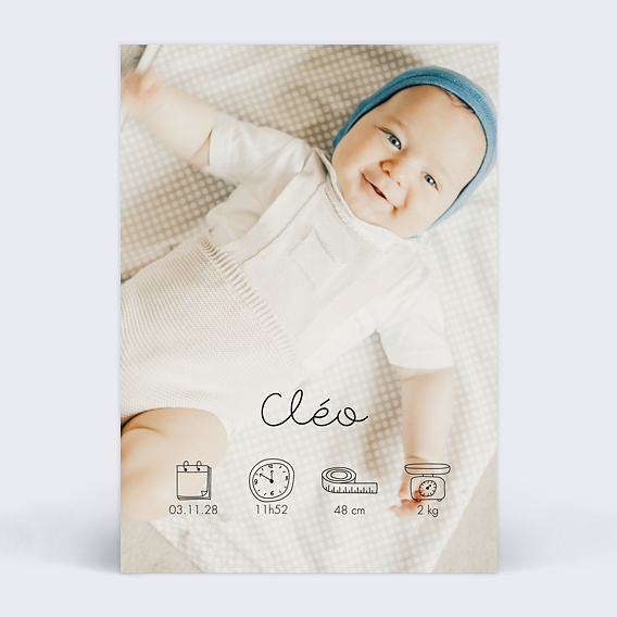 Faire part naissance Certificat Vertical Noir Recto