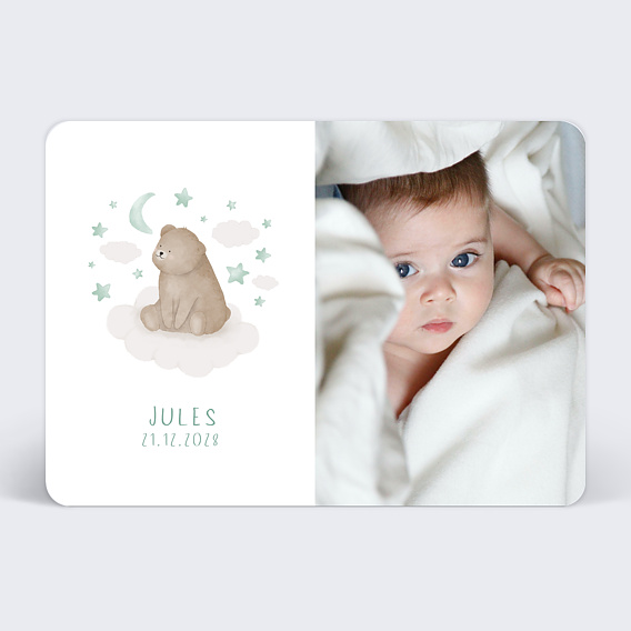 Faire part naissance Ourson Nuage Recto